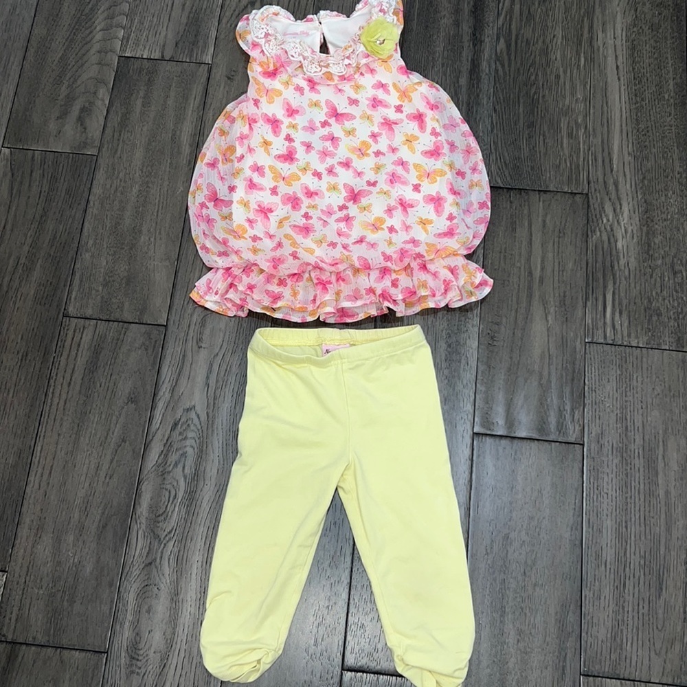 Nannette baby Capri leggings with sleeveless butterfly sheer like bubble top